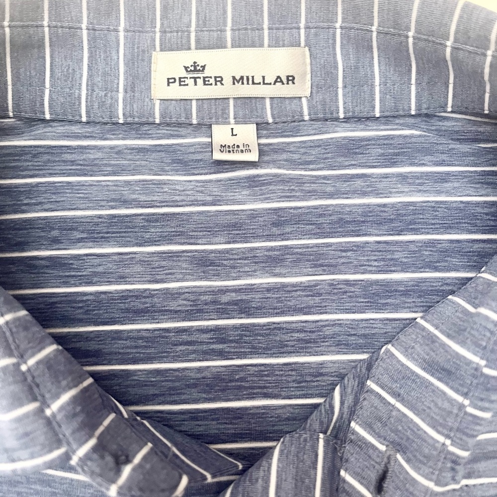 Men’s size large Peter Millar performance golf polo in blue and white st… - Picture 3 of 7